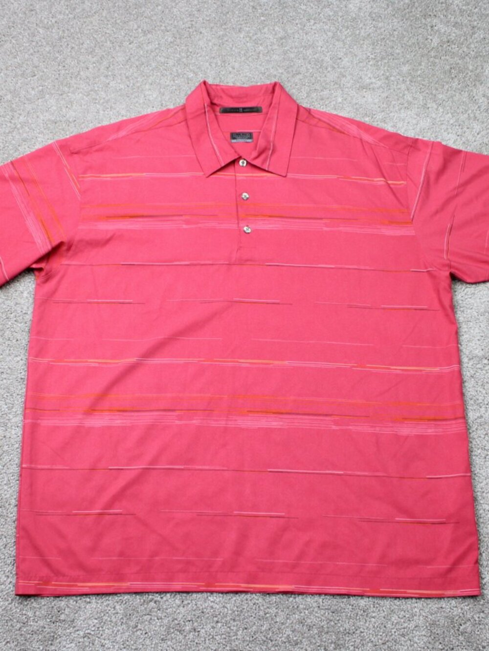 Nike Tiger Woods Polo Shirt Mens Large Pink Striped FitDry Golf Short Sleeve